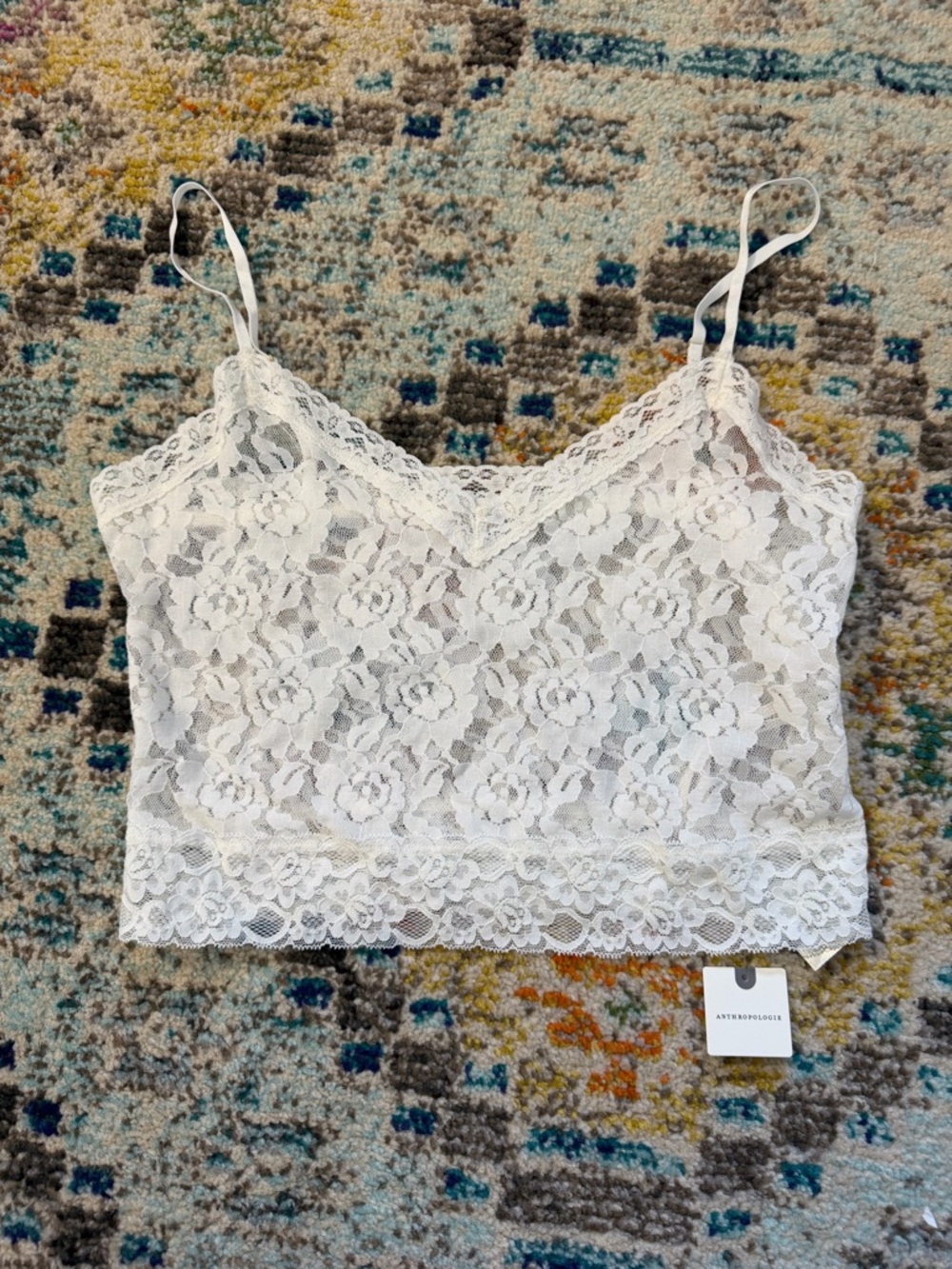 Anthropologie White lace cropped tank top